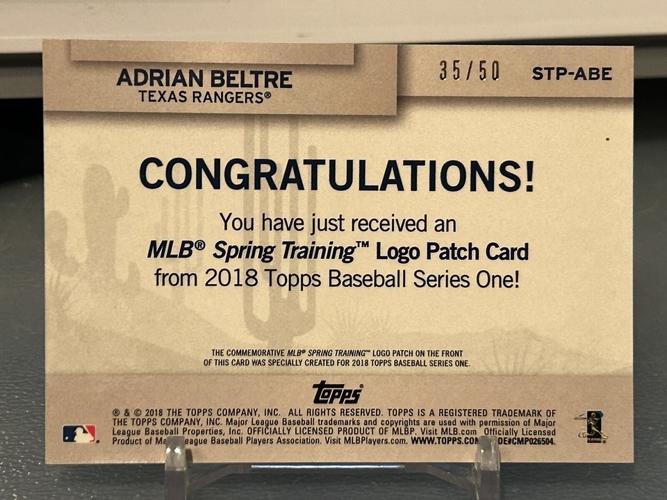 2018 Topps MLB Spring Training Logo Patch Gold /50 Adrian Beltre #STP ...