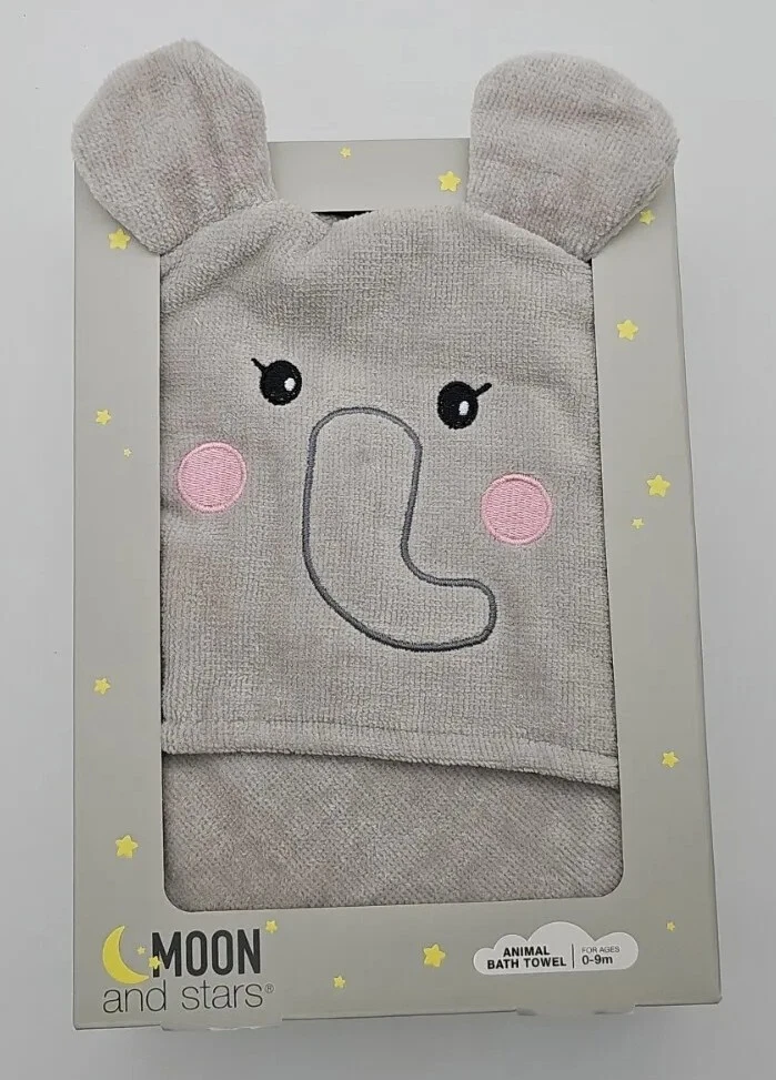 Hooded Infant Baby Bath Towel Gray Elephant 100% Cotton Soft Absorbent Age 0-9m