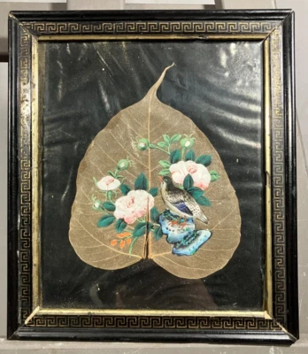 Huile sur feuille naturelle Chine XIXe - XXe Trompe l'oeil Caille Oiseaux - Photo 1/4