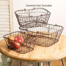 NEW Wire BASKETS 3 pcs Brown Rust Basket Rectangle Handles Farmhouse Rustic