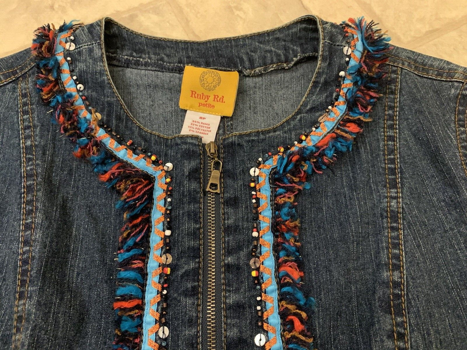Ruby Rd Petite Blue Denim Full Zip Jacket Beaded … - image 2