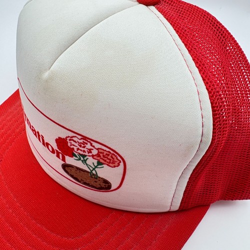 Vintage Carnation Snapback Trucker Hat Red 80s Mesh Back Adjustable Flowers - Picture 11 of 12