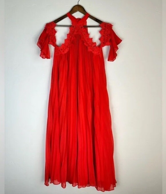 Tallulah Red Lace Detail Cold Shoulder Pleated Midi Dress" by True  Decadence.