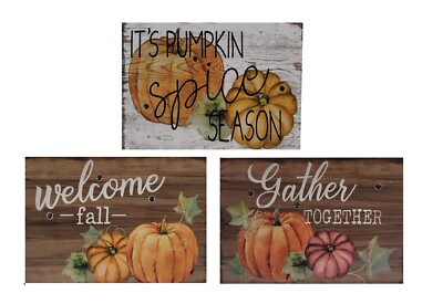 LED Lighted 3 Wooden Blocks Auto Timer Welcome Fall Pumpkin Spice Gather Decor