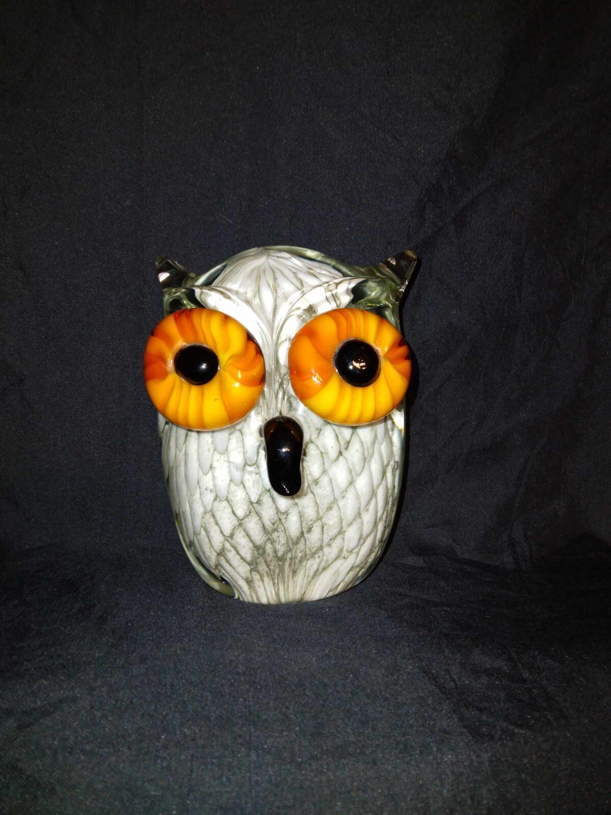 VINTAGE MURANO ART BLOWN GLASS 5" OWL PAPERWEIGHT LARGE EYES UNSIGNED