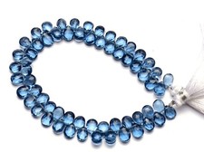 London Blue Topaz Color Hydro Quartz Faceted 7x5mm Pear Shape Briolettes 7"