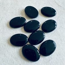 B71 Vintage glass flat cabochons 24x17mm opaque black oval unfoiled 8 