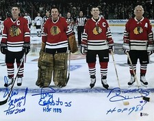 DENIS SAVARD TONY ESPOSITO BOBBY HULL SIGNED BLACKHAWKS 11X14 PHOTO BECKETT BAS