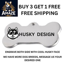 Stainless Steel Pet ID Tags Personalized Front Back Engraving MADE IN USA HUSKY