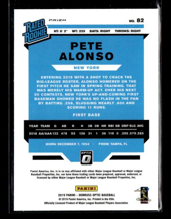 2019 Donruss Optic #82 Pete Alonso Lime Green Rated Rookie New