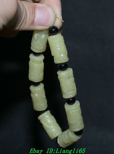 Pulsera de joyería de cadena de mano de dios del sol de jade hetiano nefrita de China antigua de 4" - Imagen 5 de 10