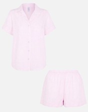 Image of Stripe seersucker button pyjama set pink SIZE UK S