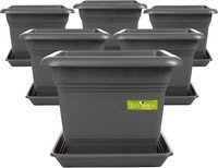 6Er Set PflanztöPfe 28 X 28 Cm Blumentopf Kunststoff Anthrazit Mit Untersetzern