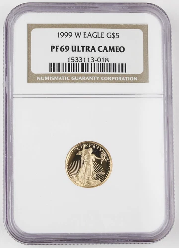 1999 W $5 1/10 Troy Oz GOLD AMERICAN EAGLE PROOF COIN NGC PF69 Ultra Cameo