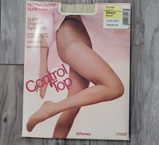 VTG JCPenney Control Top Super Shaper Pantyhose Reinforced Toe BONE Sheer Short