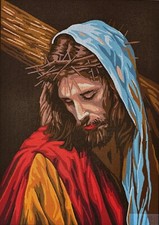 Needlepoint tapestry painted canvas 14.892 Jesus Christ  18"x24" GobelinL