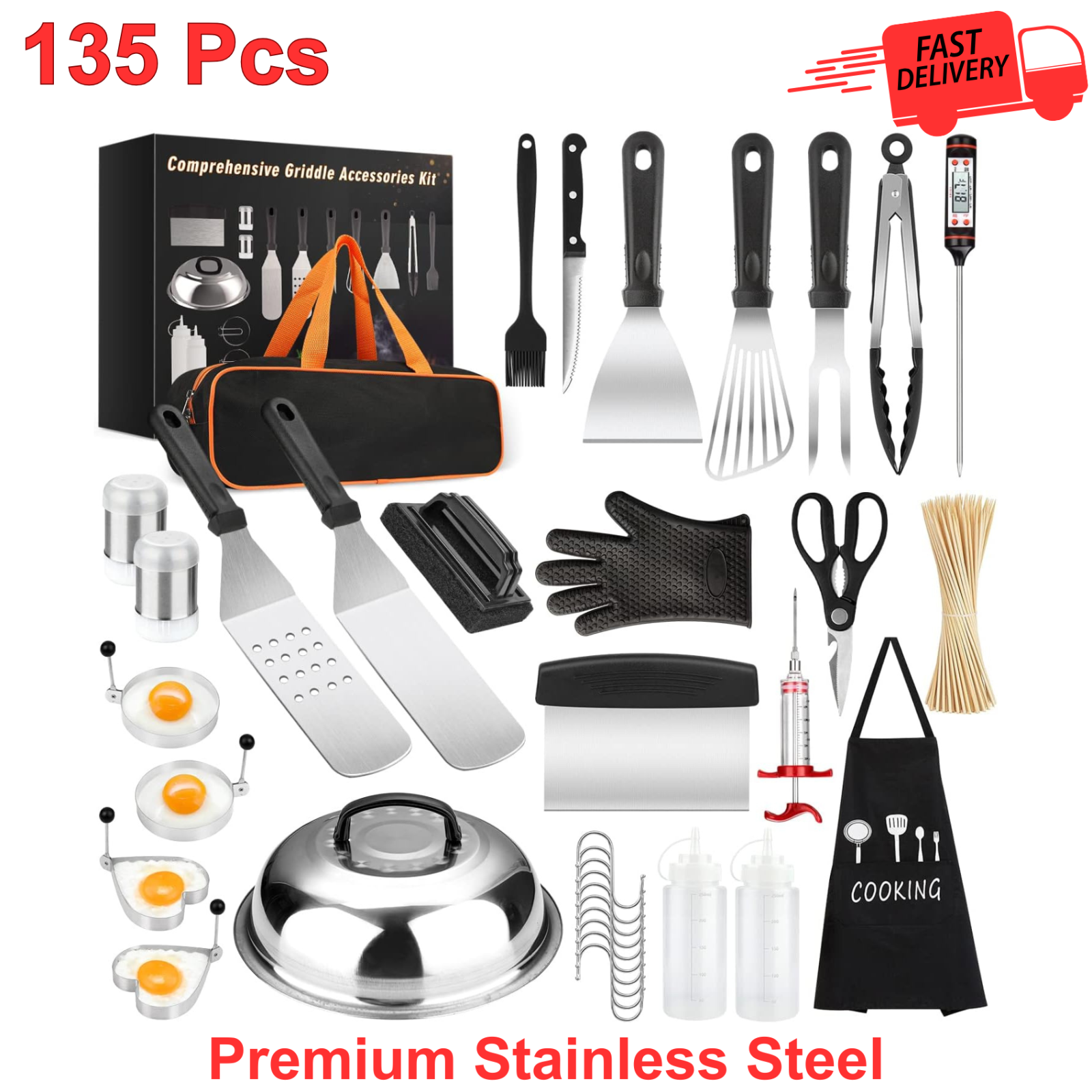 135-Piece Blackstone Griddle Accessories Kit with Spatula & BBQ Grill Tools