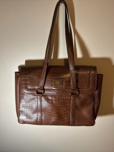 Liz Claiborne Brown Faux Croc Laptop Briefcase USED
