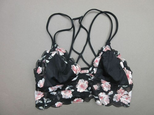 PINK Victorias Secret Size S Womens Black Floral Wireless Padded Bralette 2A