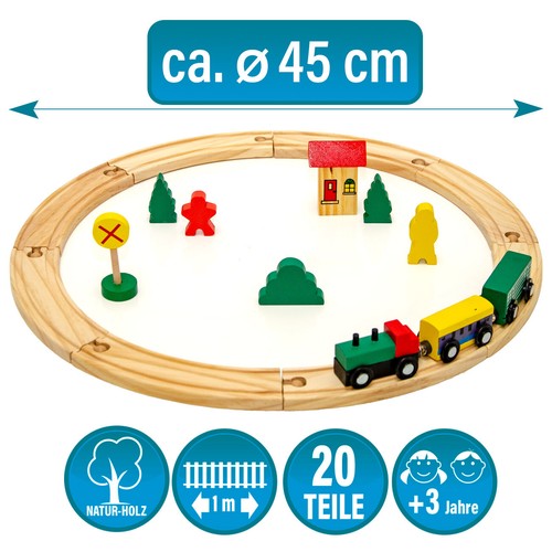 20-teilige Holzeisenbahn Starter-Set Spielzeug-Eisenbahn Holzbahn Kinderbahn - Bild 2 von 8