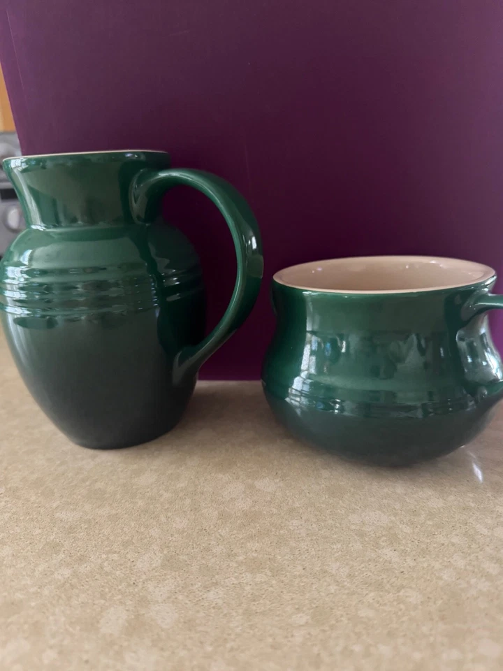 Juego de azúcar y crema LE CREUSET verde con bronceado interior Foto 2 de 4