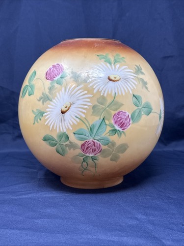 Antike handbemalte Glaskugel Öllampenschirm Kugel florales Design WOW! - Bild 14 von 24