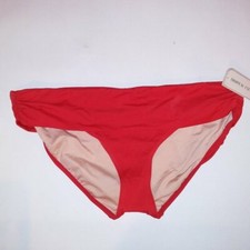 Tropical Escape Swim Bikini Bottom Size 14 Plus Solid Red Foldover Swimwear