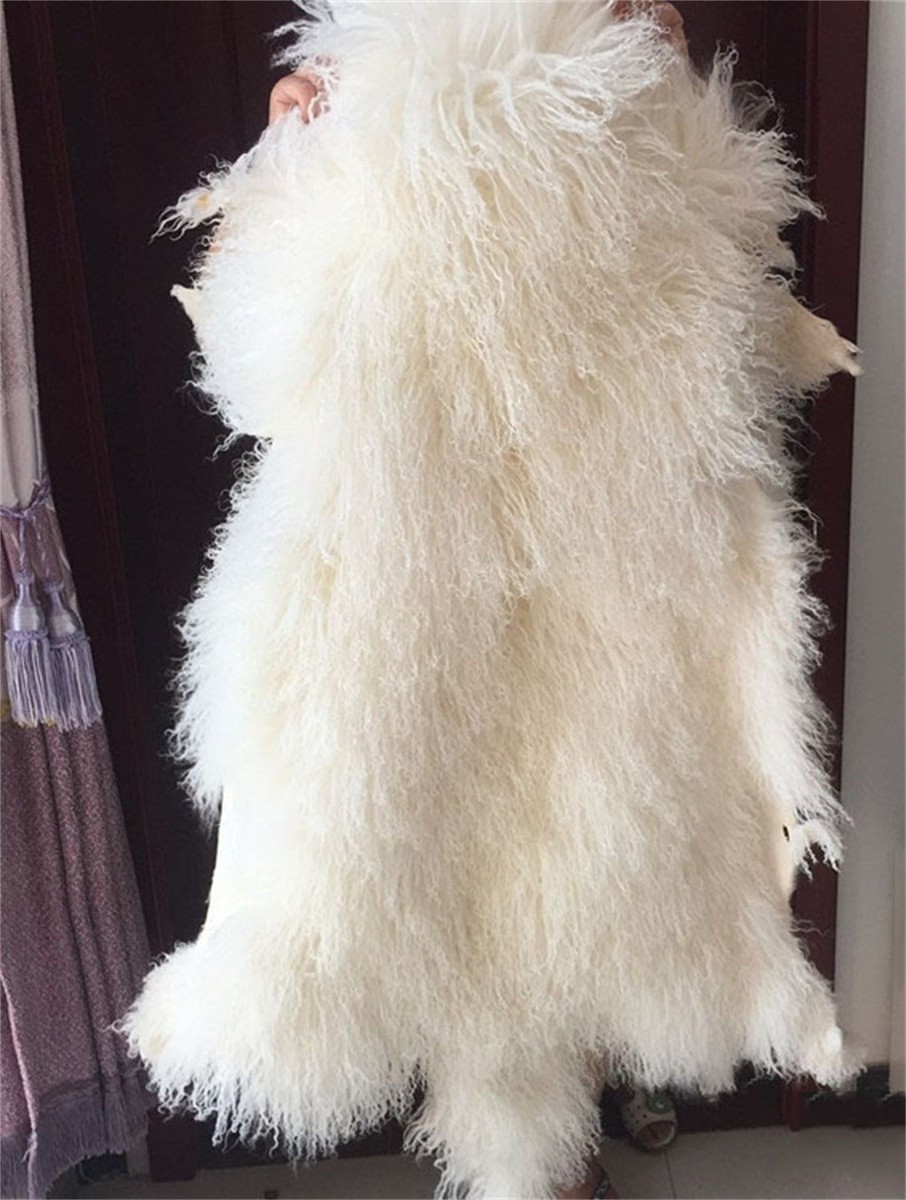 White FUR RUGS MONGOLIAN THROW TIBETAN LAMBSKIN FUR CHAIR PELT
