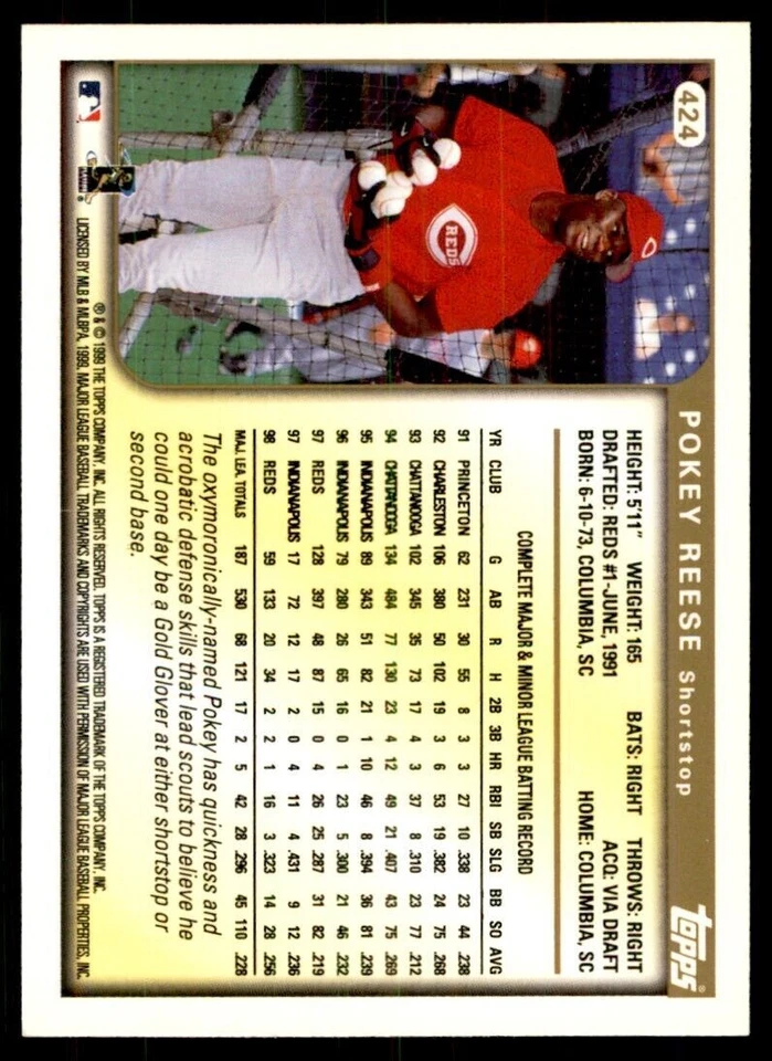 1999 Topps Pokey Reese A Baseball Cards #424 - Image 2 of 2