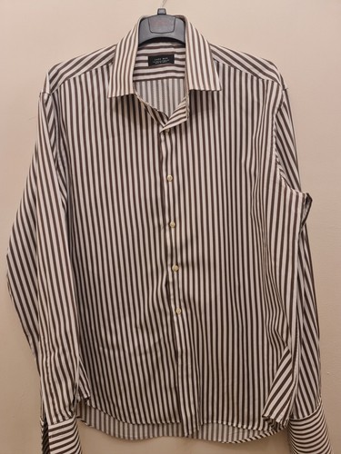 Zara man relaxed fit long sleeve shirt Size 17, Cotton, Brown and White Stripes - Picture 2 of 17