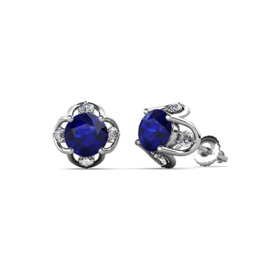 Blue Sapphire and Diamond Womens Tulip Stud Earrings 1.29 ctw 14K Gold JP:85020