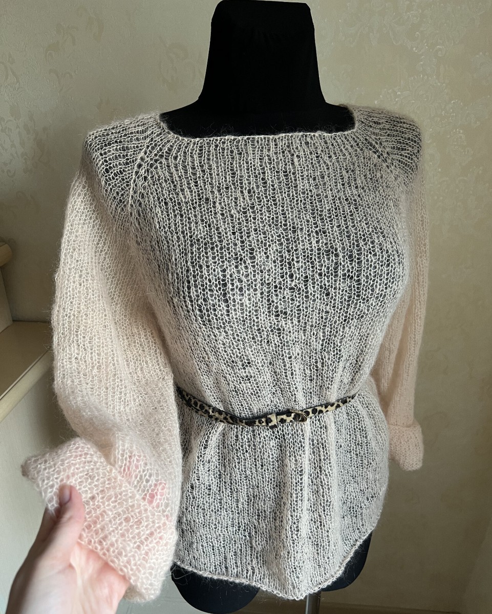 Fluffy Women Apricot Peach Jumper Mesh Sweater Mohair Wool