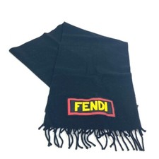 FENDI FXS124 apparel Logo patch Scarf wool Black