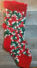 New Home Made 23" Knit  Christmas Stocking Red Green White