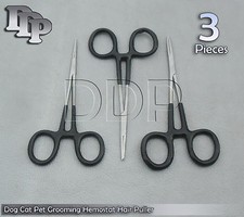 3 Dog Cat Pet Grooming Hemostat Hair Puller 5" Black Dep Handle Straight