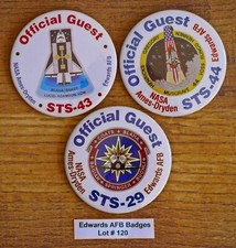 VINTAGE 1980-1990's Edwards AFB NASA 3 PIN BUTTONS Lot#120 STS-44 29 43
