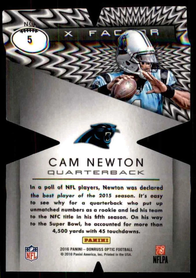 2016 Panini Donruss Optic X-Factor Cam Newton Carolina Panthers #5 - Image 2 of 2