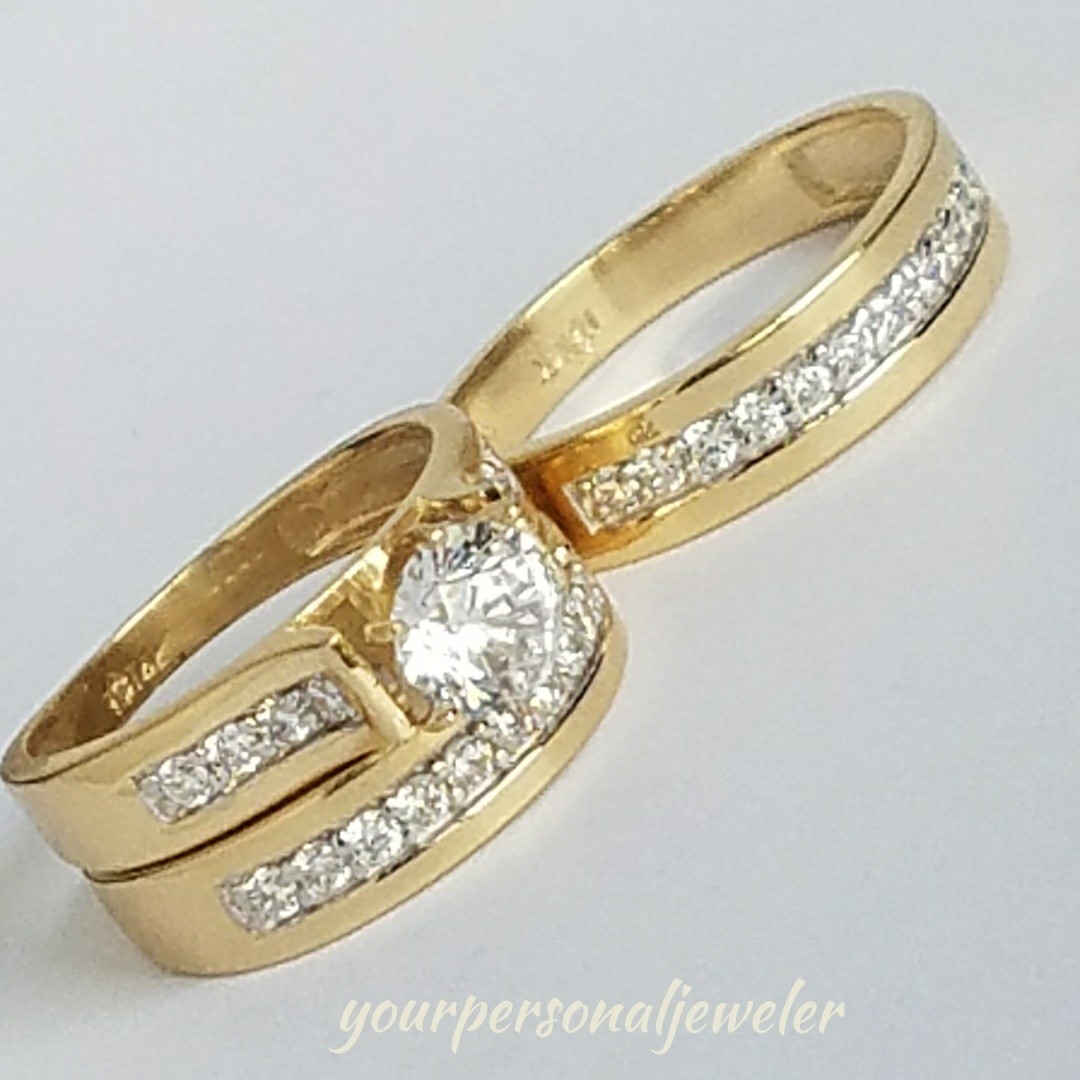 Her And His 14K G.P. Stainless Steel 3pc Wedding Engagement Ring And Men S Band Set Women S Size 08 Men S 06mm Size 06