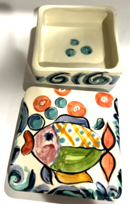 Vicki Carroll Pottery Splish Splash Square Trinket box  1994
