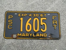 Maryland 1966 / 67 PSC  FRT license plate  #   1605