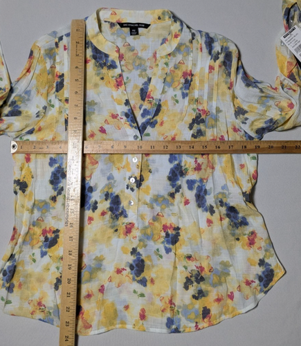 Zac Rachel Colonial Blue Flax Floral Popover Shirt Rayon Blend Petite Medium NEW - Picture 9 of 17
