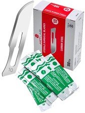 Premium 100 Sterile Surgical Blades #10 W/Scalpel Handle #3 Medical ENT Dental