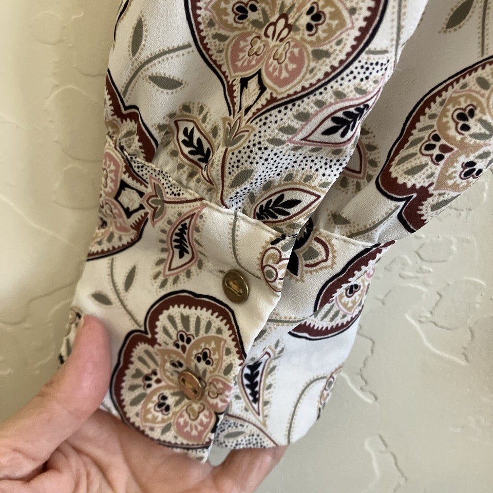 LOFT Top Womens XL Extra Large Beige Floral Blouse Square Neck Pullover