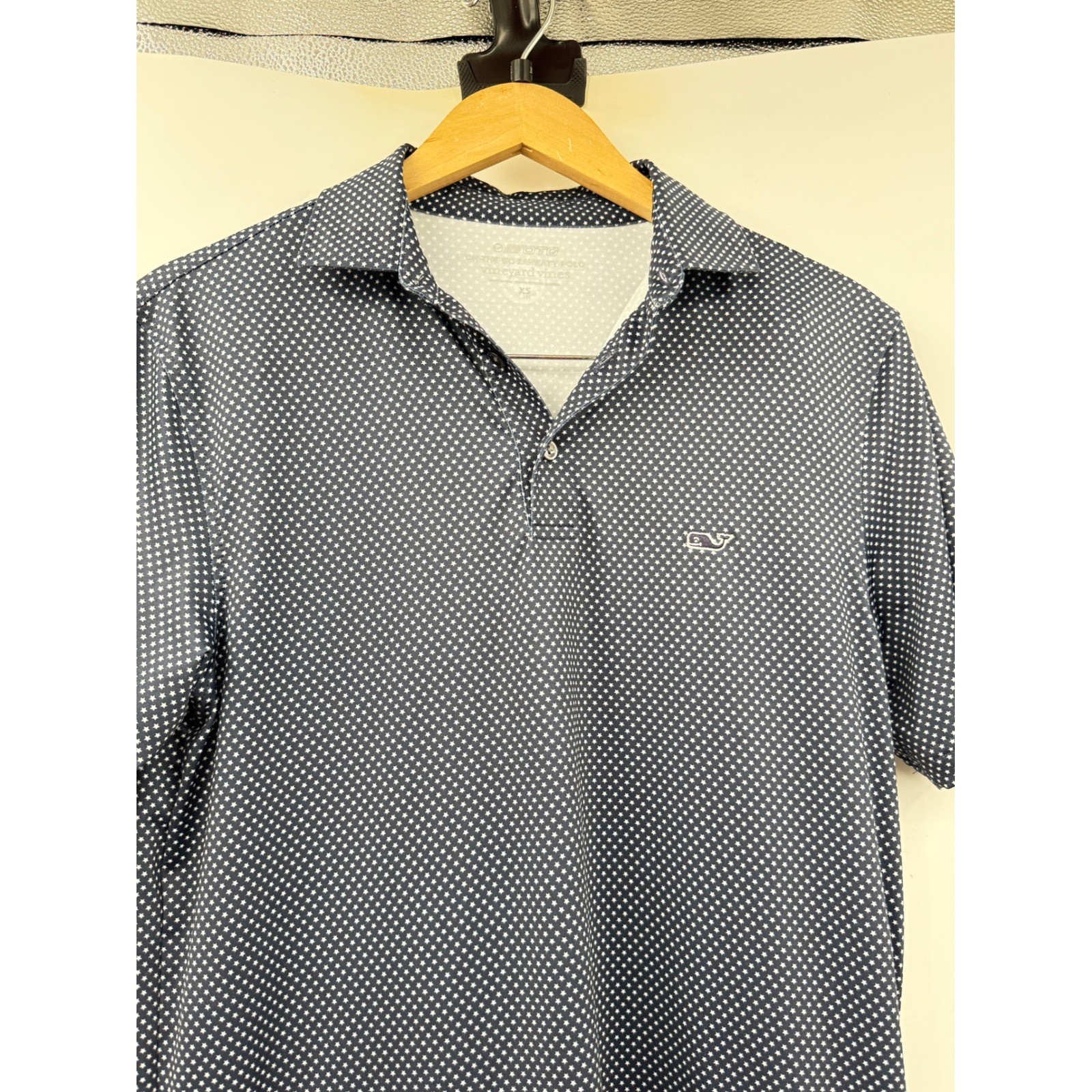 Vineyard Vines Mens XS On-The-Go Sankaty Polo Navy Blue Star Print Golf Shirt