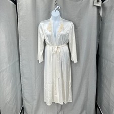 Bridal Long Satin Robe Large White Lace Beaded Trim Lingerie Boudoir Vintage