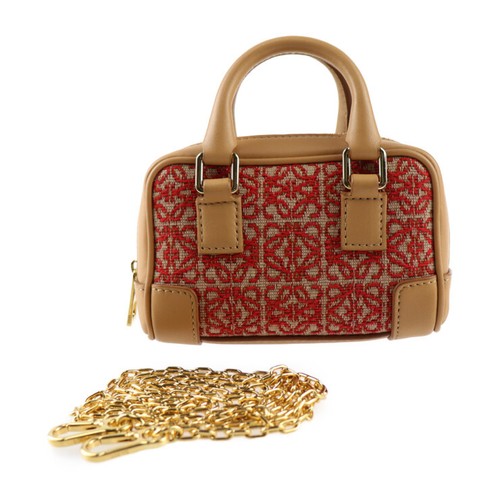 Excellent condition Loewe Amazona Nano Handbag A039U96X02 Canvas Leather Red Bro