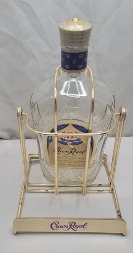 Vintage Brass Crown Royal Bottle Holder Stand Tilt and Pour Dispenser W/Bottle