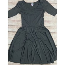 LuLaRoe Nicole Dress Small Olive Green Scoop Neck Fit Flare Skater Dress