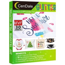CenDale Glitter DTF Transfer Film - 8.5"x11" 30 Sheets Colorful Glitter DTF F...