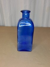 Vintage cobalt blue square glass bottle with pour spout